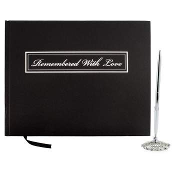 Cornucopia Brands Funeral Guest Book and Pen w/ Stand Set; Remembered w/ Love