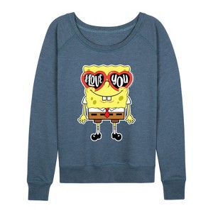 Women's - SpongeBob SquarePants - Valentine's Day Merchandise Lightweight French Terry Wide Neck Long Sleeve Graphic Shirt - 1 of 4