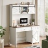 KTMBDW 47" Farmhouse Desk with Hutch,Wood Home Office Executive Desk with Drawer,Charging Station,Storage Cabinet,Rustic Writing Computer Desk,White - 3 of 4