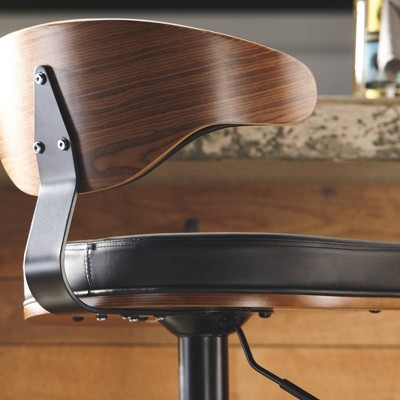 Tall Black Adjustable Swivel Barstool with Leather Seat
