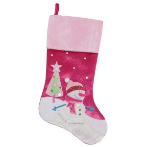 Northlight 20.5" Pink Embroidered Ice Skating Snowman and Christmas Tree Stocking - 1 of 3