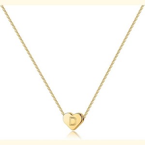 Tiny Heart Initial Necklace 14K Gold Plated A-Z Letter Stocking Stuffer Gold-Plated-D - 1 of 4