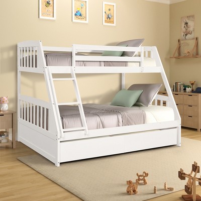 Twin Over Full Solid Wood Bunk Bed With 2 Storage Drawers, White ...