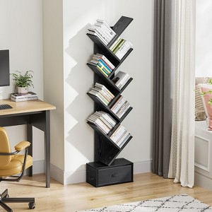Greenstell Tree Shape Bookshelf - Narrow Floor Standing Bookcase with Cabinet Storage for Living Room/Bedroom/Home Home Decor - 1 of 2