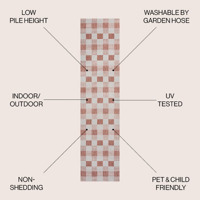 Darcy Salmon and Cream Geometric Gingham 2 x 8 Runner Rug
