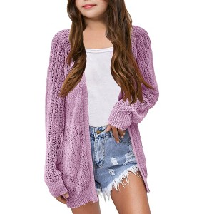Girl's Crochet Cover Up Cardigan Summer Lightweight Long Sleeve Soft Cardigans - 1 of 1