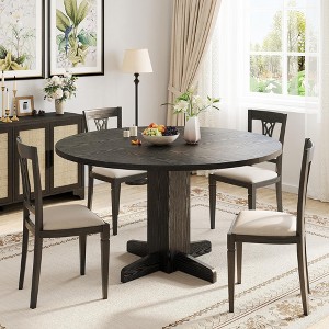 47-Inch Round Dining Table for 4-6 – Farmhouse Walnut Wood – Sturdy Pedestal Base – Perfect for Kitchen, Dining Room - 1 of 4