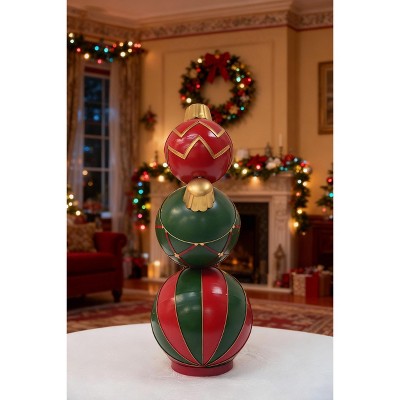 Classic Stacked Christmas Ball Decoration – Festive Modern Triple-Sphere Ornament for Indoor/Outdoor Holiday Display (31 in)