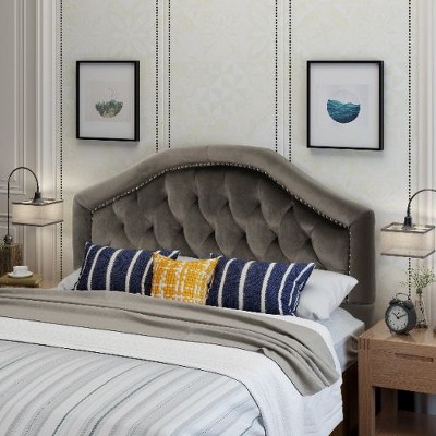 Contemporary Camelback Upholstered Headboard Full/Queen Size with Button Tufted Diamond Stitch & Nailhead Accents -Christopher Knight Home