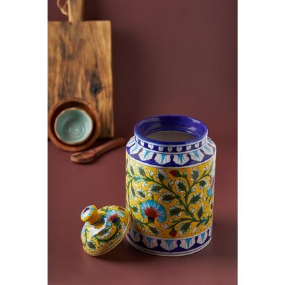 Handcrafted Blue and Yellow Ceramic Kitchen Canister Set