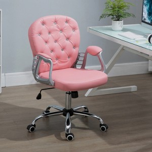 SKRAN Velvet Home Office Chair, Button Tufted Desk Chair with Padded Armrests, Adjustable Height and Swivel Wheels - 1 of 4