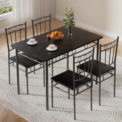 Vipbear Dining Table Set For 4, 5-Piece Kitchen Table And Chairs, Rectangular Dining Room Table Set With 4 Chairs, Brown/Black