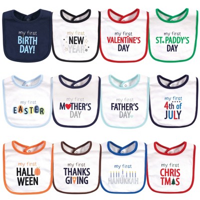 Hudson Baby Infant Boy Cotton Bibs 12pk, Holiday Bold Boy, One Size