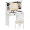 HOMCOM 42" Glass Top Vanity Desk Set with Mirror and Lights, Stool, Dressing Table with Storage Drawer, Cabinet, Shelves - 3 of 4