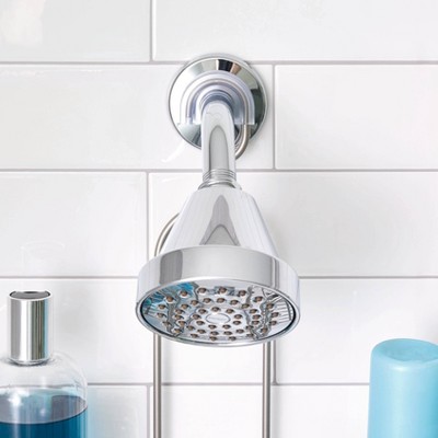 Satin Metal Over Shower Head Hanging Caddy with 4 Compartments