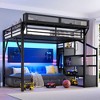 Queen Size Metal Loft Bed with Storage Stairs, Shelves and Built-in Wardrobe - 2 of 4