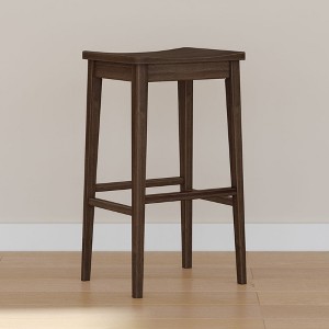 Plank+Beam 30" Bar Stool, Wood Modern Kitchen Stool, Saddle Seat Backless Bar Height Chair with Metal Footrest - 1 of 4