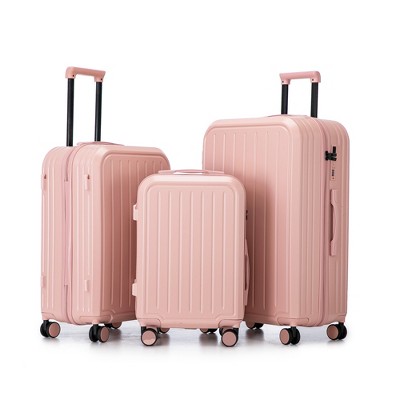 ModernLuxe 3PCS ABS Luggage Set Suitcase with Spinner Wheels, Cup Holder & USB Port, 20"+24"+28", Pink/Black/Mint Green