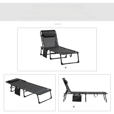 VisioGear Cots, Folding Camping Cot with Adjustable Backrest and Removable Pillow, Portable Sun Lounger for Patio Garden, Grey, 22.75"*11.75"*72.75"