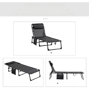 VisioGear Cots, Folding Camping Cot with Adjustable Backrest and Removable Pillow, Portable Sun Lounger for Patio Garden, Grey, 22.75"*11.75"*72.75" - 1 of 4