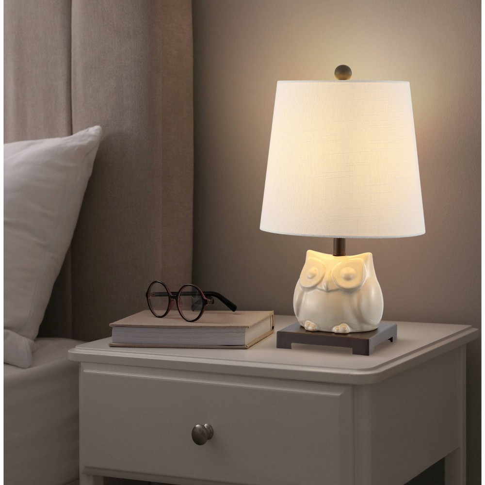 16" Justina Ceramic Mini LED Table Lamp (Includes LED Light Bulb) Antique White - JONATHAN Y: Modern Empire Shade, UL Listed