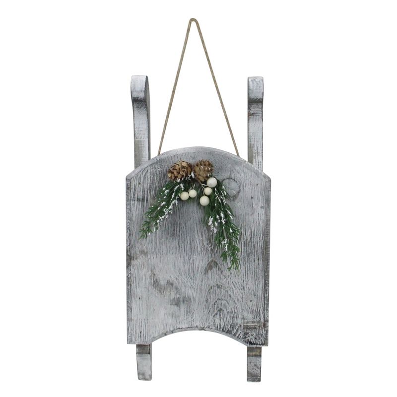 Northlight 15" Grey Distressed Finish Christmas Sled Wall Hanging, 1 of 7