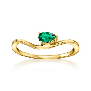 Pure Collection by Ross-Simons 0.10 Carat Lab-Grown Emerald Curve Ring in 18kt Gold Vermeil Size 5 - 1 of 4