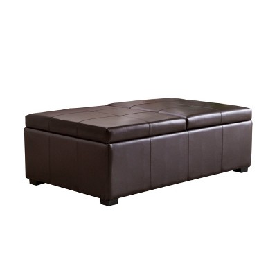 Joshua Bonded Leather Double Flip-Storage Ottoman Brown - Abbyson Living