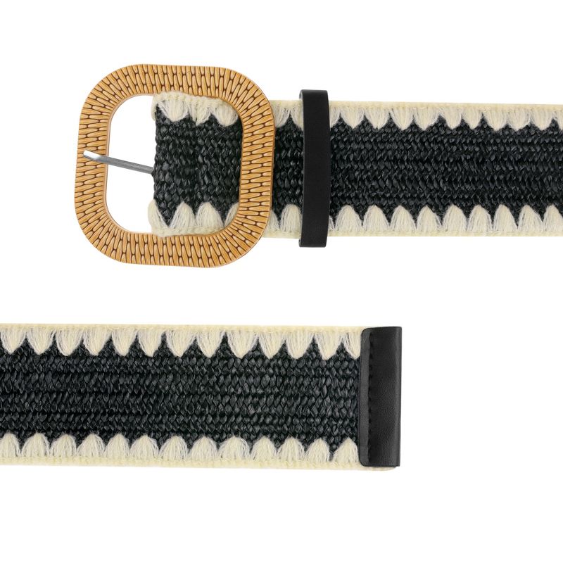 Elerevyo Women's Straw Belts Stretch Boho Waist Belt with Wooden Style Buckle, 2 of 6
