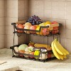 Detachable metal storage basket with wooden handle and hook,suitable for kitchen vegetables,fruits,seasonings,etc - 2 of 4