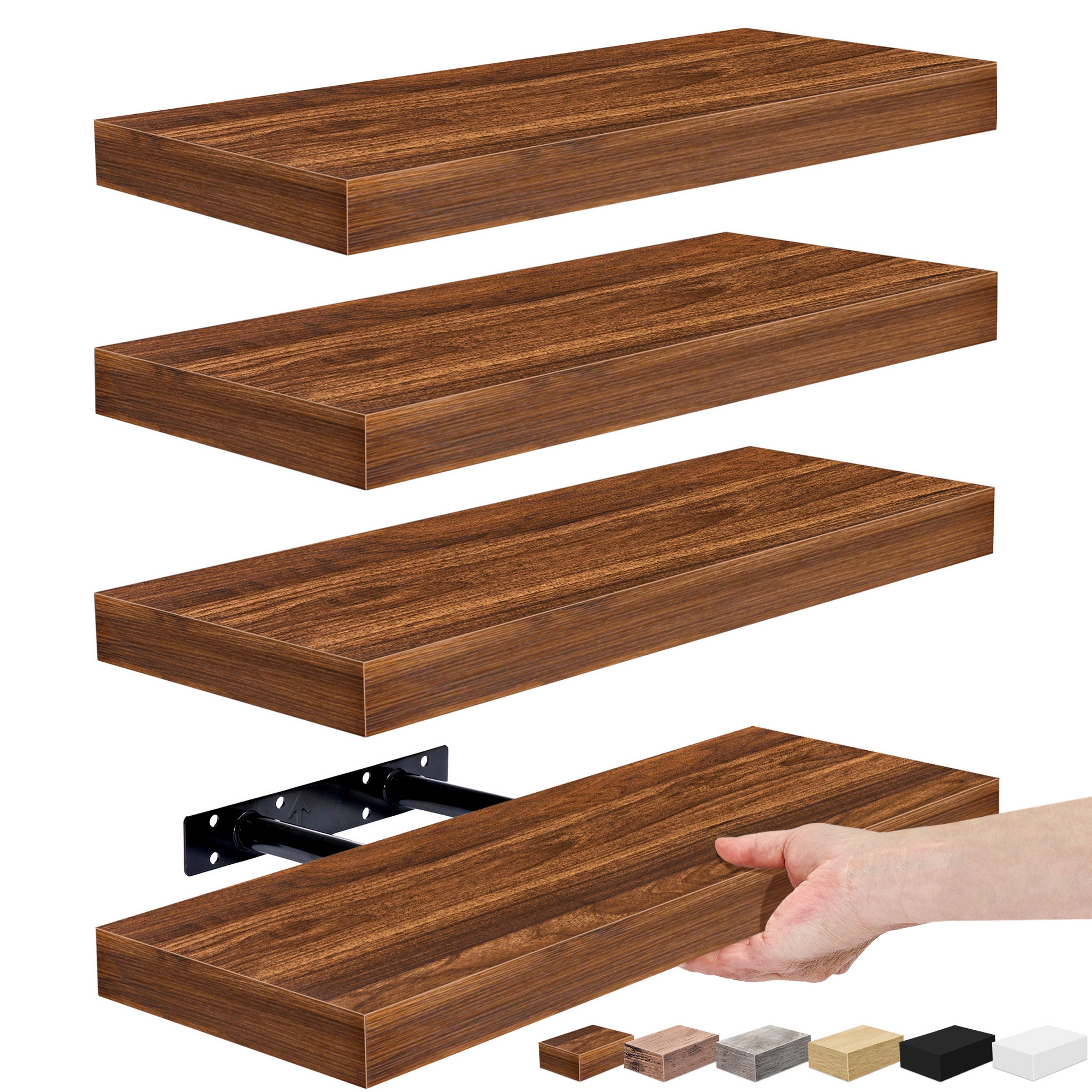Sorbus 4 Pack Wall Mounted Floating Shelves - for Storage & Displaying Showpieces, Home Decor, & More