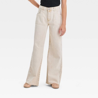 Girls' Mid-Rise Wide Leg Carpenter Jeans - art class™ Tan