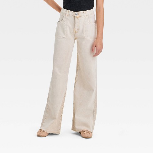 Girls' Mid-Rise Wide Leg Carpenter Jeans - art class™ Tan - image 1 of 3