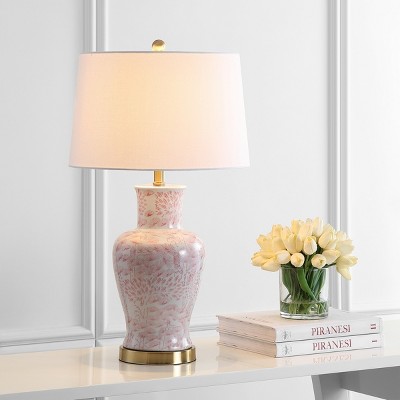 Calli Pink and White Ceramic Table Lamp Set with Brass Base