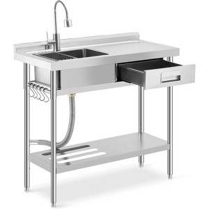 Freestanding Stainless Steel Utility Sink with Workbench & Drawer, Includes Faucet & Storage for Kitchen, Laundry Room, and Garage - 1 of 4
