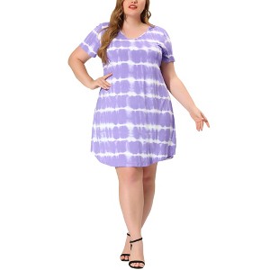 Agnes Orinda Women's Plus Size Tie Dye Trendy V Neck Round Hem Casual T-Shirt Dresses - 1 of 4
