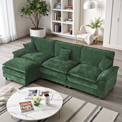 IULULU Sectional Sofa, Chenille Cloud Couch Comfy Upholstered Sofa with Ottoman