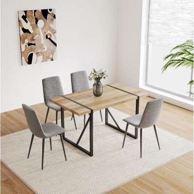 FURNIinspire Dining Tables 55" Modern Dining Table Set For 4, Rectangular Solid Wood Dining Table Metal Base And Legs, Suitable for Dining Room