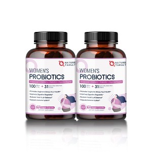 NATURE TARGET Women's Probiotic 2-Pack: 100B CFUs, digestive enzymes, prebiotics, cranberry. Supports gut, vaginal & urinary health. 180 veggie caps - 1 of 4
