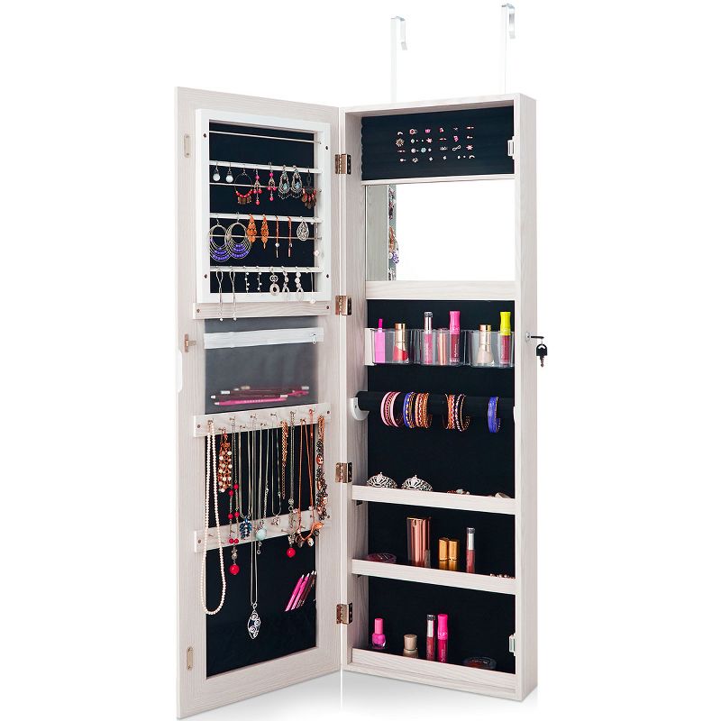 Tangkula Lockable Mirrored Jewelry Cabinet Armoire Storage Organizer Box w/ Drawer, 5 of 9