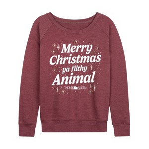 Women's - Home Alone - Merry Christmas Filthy Animal Lightweight French Terry Wide Neck Long Sleeve Shirt - 1 of 4