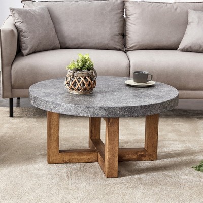 VYNXARIA Modern Gray Texture Round MDF Coffee Table - 31.4" Diameter