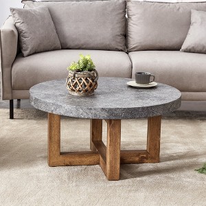 VYNXARIA Modern Gray Texture Round MDF Coffee Table - 31.4" Diameter - 1 of 4