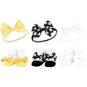 Hudson Baby Infant Girl Headband and Socks Giftset, Black Daisy, One Size - 1 of 4