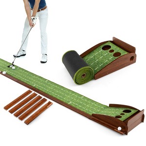 Costway Putting Green Practice Golf Putting Mat with Auto Ball Return and 2/3 Hole Sizes - 1 of 4