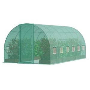 VEVOR Walk-in Tunnel Greenhouse, 19.4x9.7x7.4 ft Hoop House Greenhouse Tunnel with Galvanized Steel Frame, PE Cover, Swing Door, 12 Roll-up Windows - 1 of 4