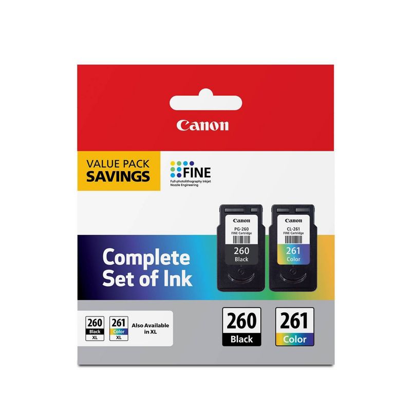 Canon PG-260 Black 261 Color 2pk Ink Cartridges - Black Tri-color (3725C006), 1 of 9
