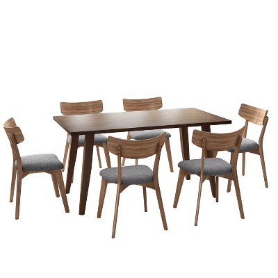 Christopher Knight Home Riley 7Pieces Mid-century Modern Rubberwood Frame Upholstered Dining Set