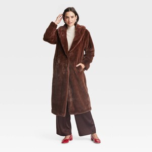 Women's Long Faux Fur Jacket - A New Day™ Brown - 1 of 3