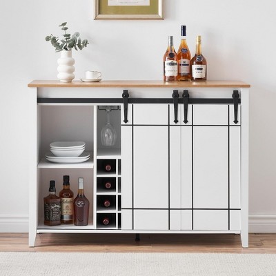 Coffee Bar Cabinet with Storage,47" Wine Bar Cabinet with Sliding Barn Door